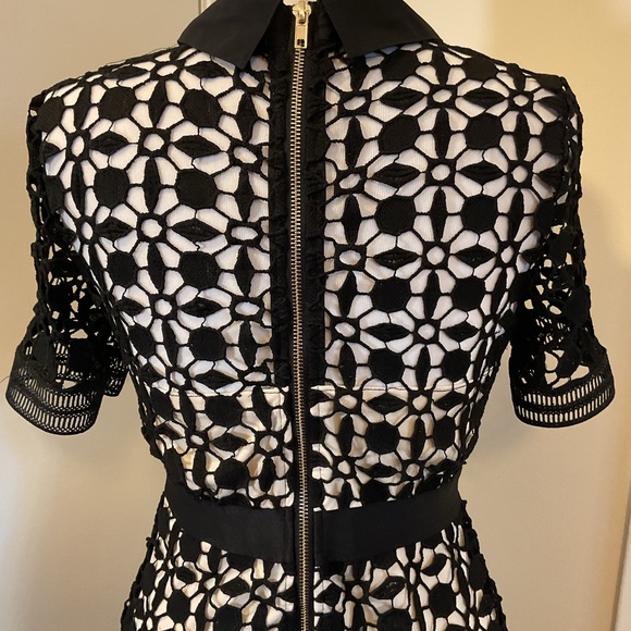 Aqua Black Lace Floral Cocktail Dress with Sheer Under-layer Size M - Picture 8 of 9